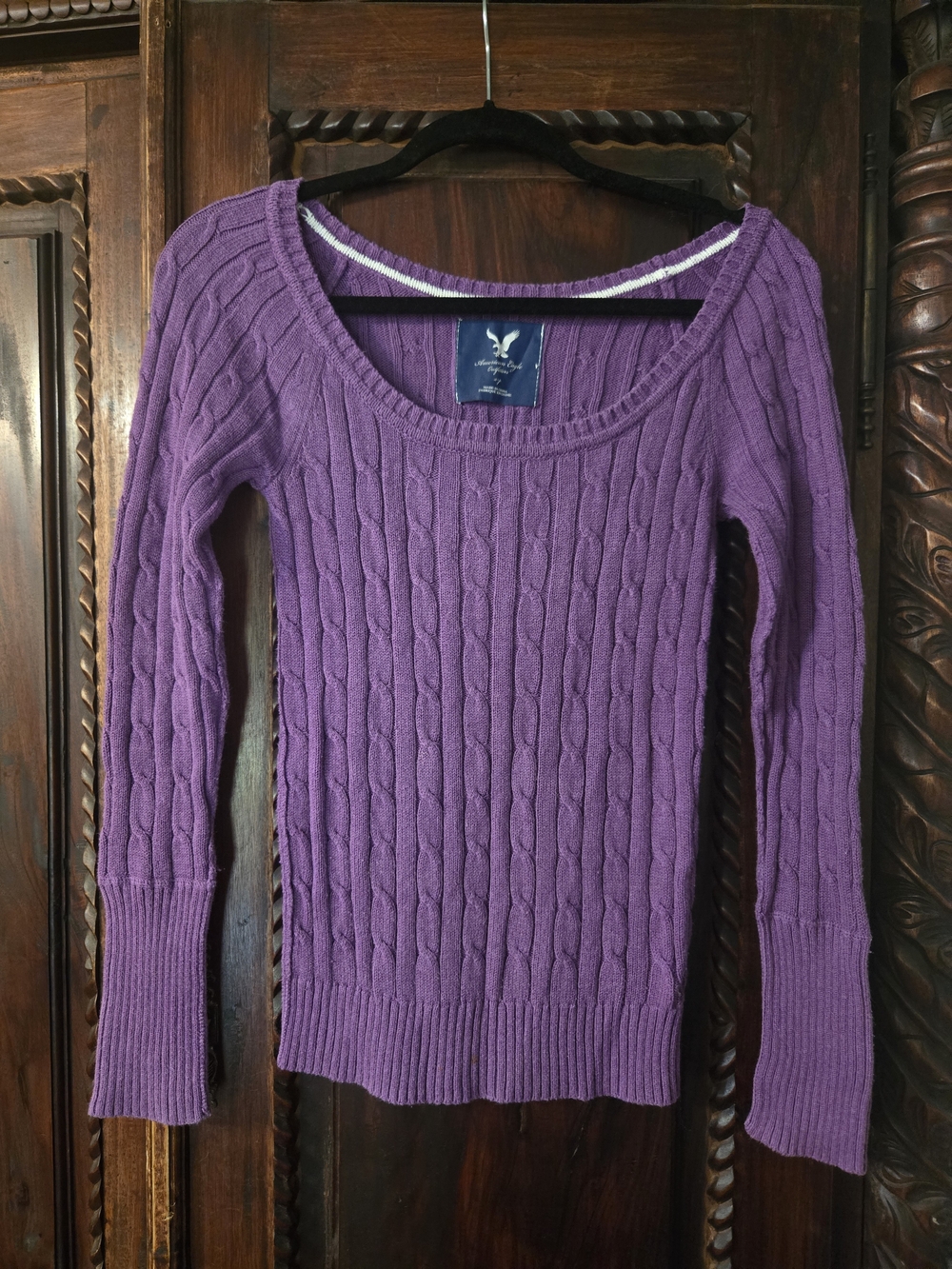 American Eagle Outfitters Purple Cable Scoop Neck Sweater